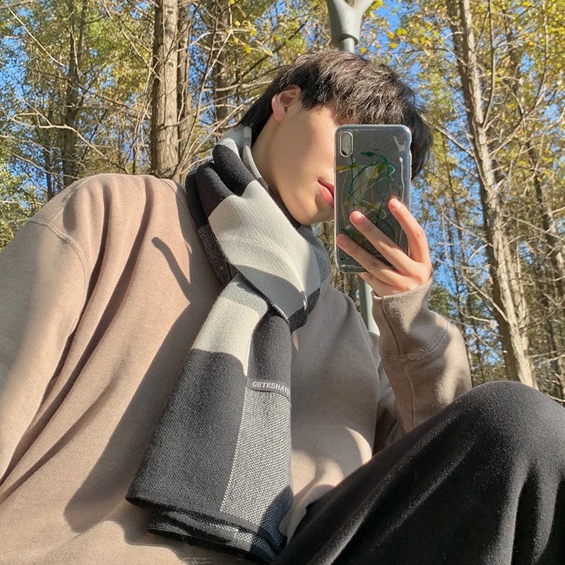 Hombre otoño invierno nueva tendencia frente versátil lana térmica bufanda temperamento estilo