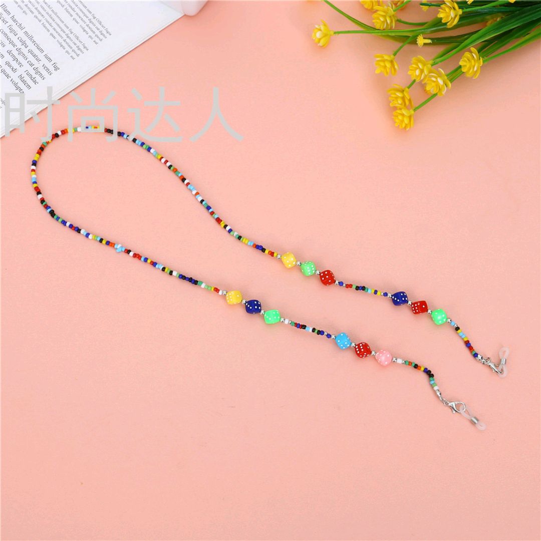 口罩防丢挂绳项链时尚圆形彩色水晶链口罩挂链眼镜链详情图1