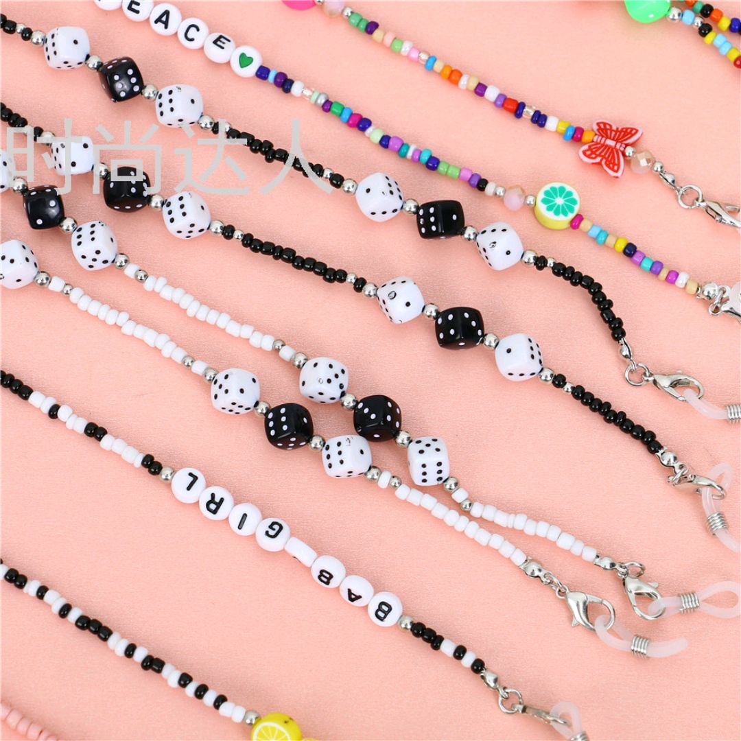 口罩防丢挂绳项链时尚圆形彩色水晶链口罩挂链眼镜链详情图2