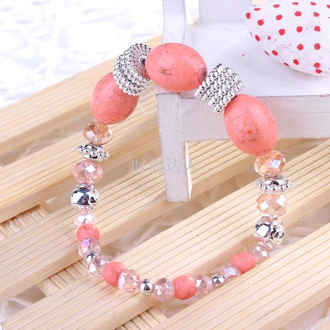 Strawberry crystal bracelet for ladies, original handcrafted beaded silver bracelet, cute bracelet