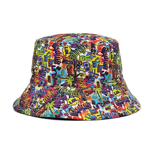 New cross-border colorful graffiti fisherman hats from Europe and America, men's personalized, fashionable and artistic tie-dyed basin hats, women's summer sun protection hats Specification image