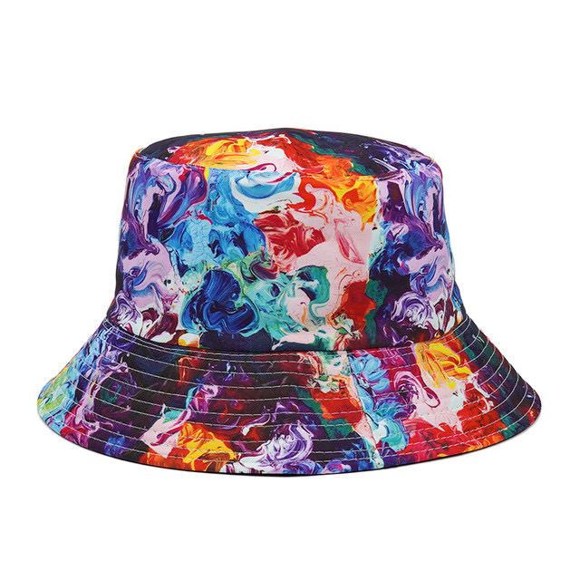 New cross-border colorful graffiti fisherman hats from Europe and America, men's personalized, fashionable and artistic tie-dyed basin hats, women's summer sun protection hats details Picture
