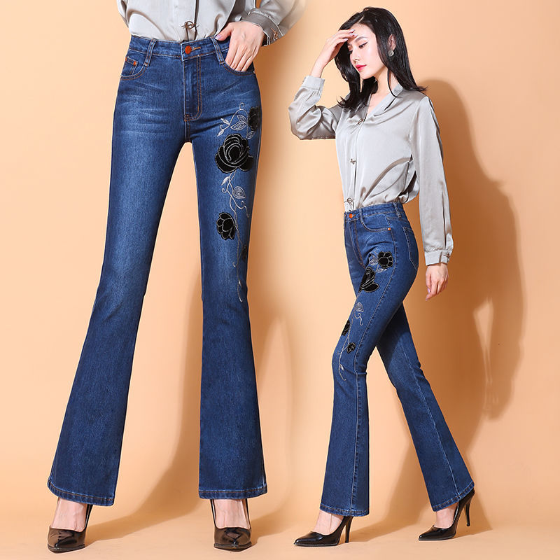 Embroidered flared jeans for women, new high-waisted women's trousers, slimming and form-fitting, wide-leg, ethnic-style embroidered flared pants Application Scenario
