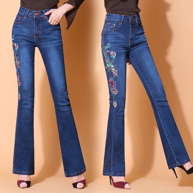 Embroidered flared jeans for women, new high-waisted women's trousers, slimming and form-fitting, wide-leg, ethnic-style embroidered flared pants detail image 5