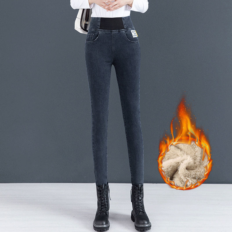 大码松紧腰牛仔裤女2021秋冬新款高腰弹力胖mm修身小脚长裤铅笔裤详情图12