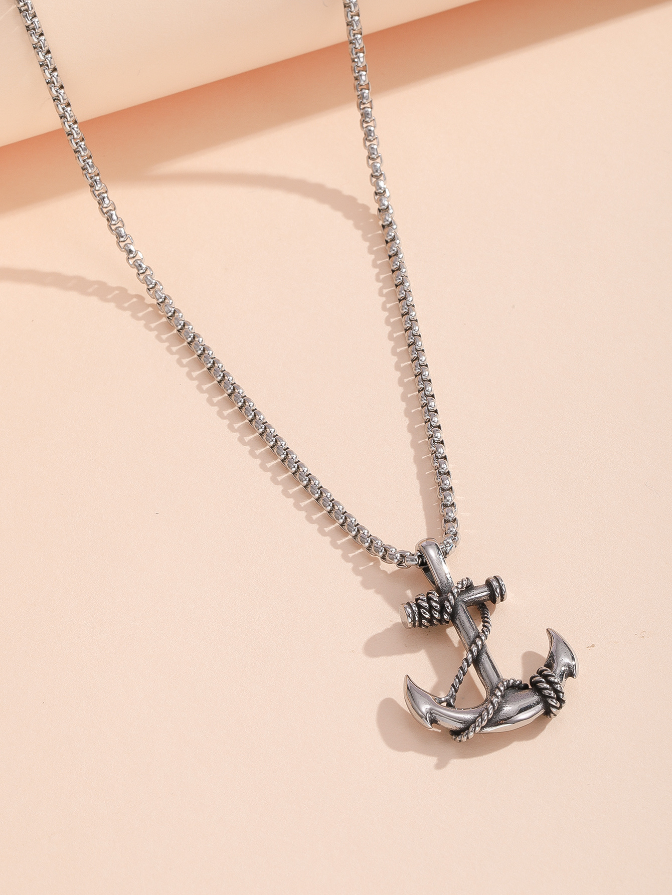 A stainless steel pendant necklace with pirate ship anchor Specification image
