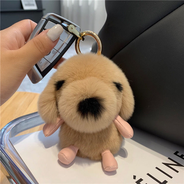 【 Cute Puppy 】 Real Rex Rabbit fur car keychain Pendant, ins plush toy bag pendant, birthday gift