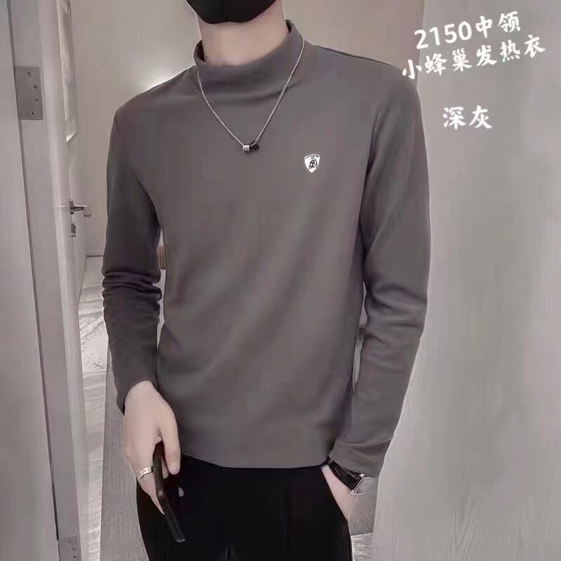 Men's heating clothing 2021 new mid-high neck warm top, fashionable men's long Johns, base layer, long-sleeved T-shirt details Picture
