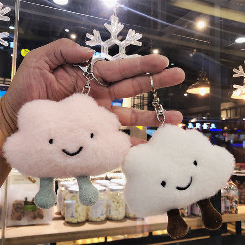 Cute plush white cloud schoolbag pendant keychain, creative birthday gift bag pendant for best friends and couples, cloud doll