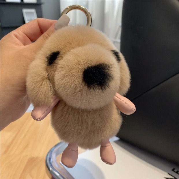 【 Cute Puppy 】 Real Rex Rabbit fur car keychain Pendant, ins plush toy bag pendant, birthday gift details Picture