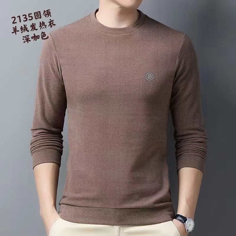 Men's cashmere heating jacket 2021 new round neck warm top, middle-aged men's large-sized dad's long Johns base layer details Picture