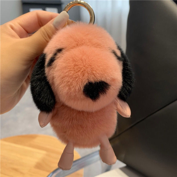 【 Cute Puppy 】 Real Rex Rabbit fur car keychain Pendant, ins plush toy bag pendant, birthday gift
