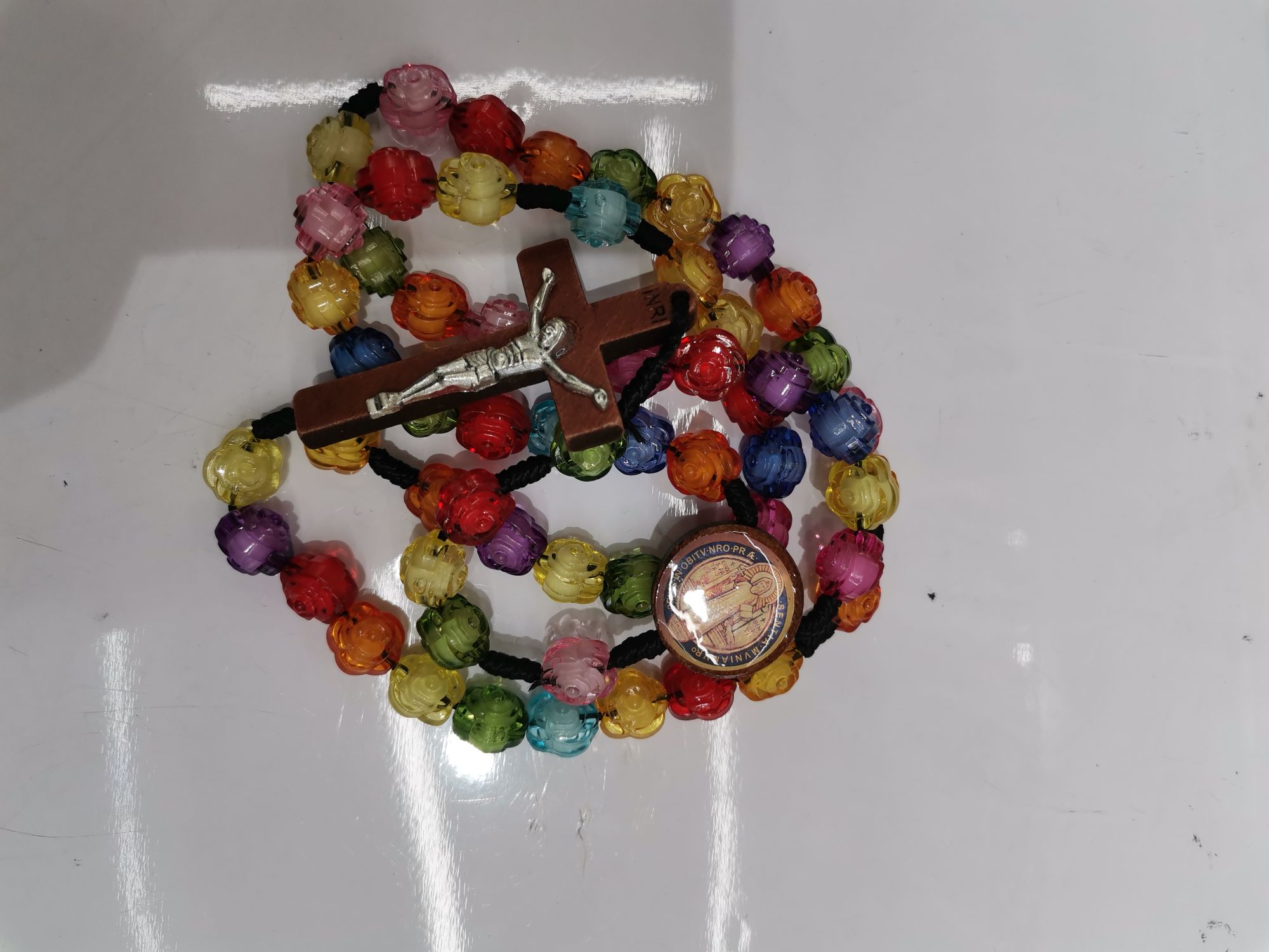 10厘珠中珠玫瑰花编织项链细节图