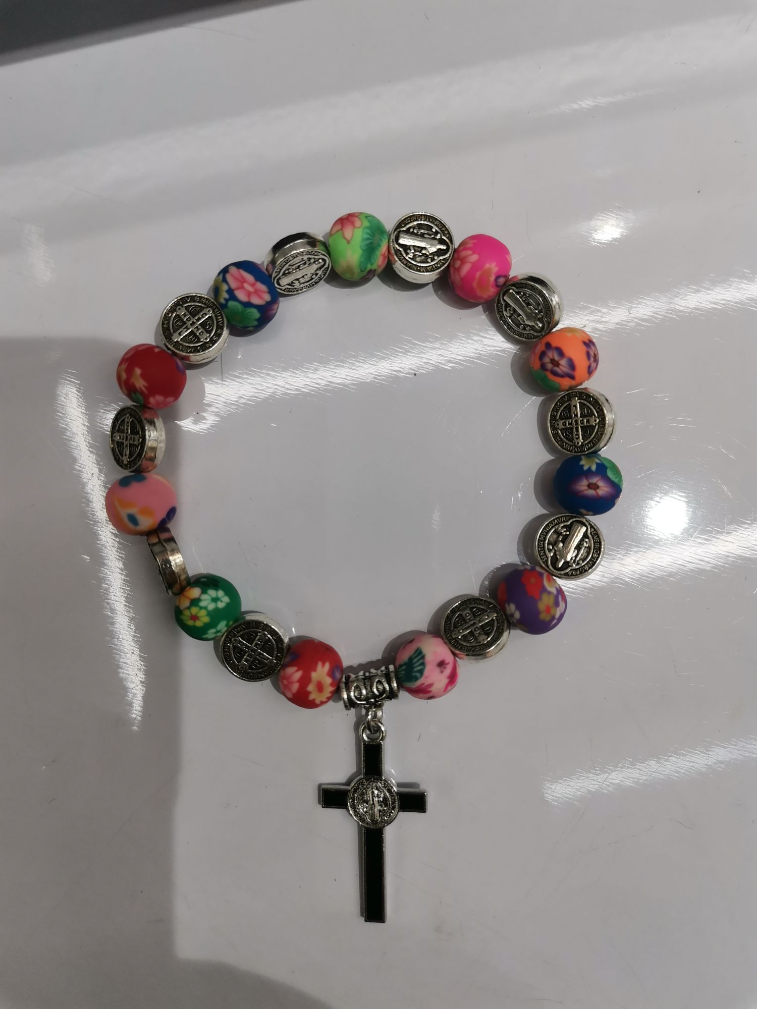 软陶十字架手链细节图