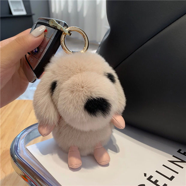【 Cute Puppy 】 Real Rex Rabbit fur car keychain Pendant, ins plush toy bag pendant, birthday gift Specification image