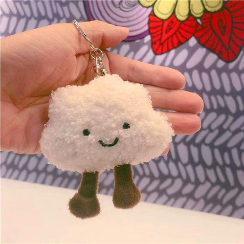 Cute plush white cloud schoolbag pendant keychain, creative birthday gift bag pendant for best friends and couples, cloud doll details Picture