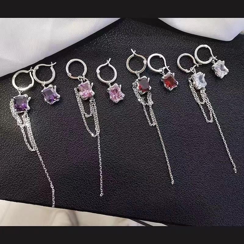 S925 Colored Zircon tassel earrings details Picture