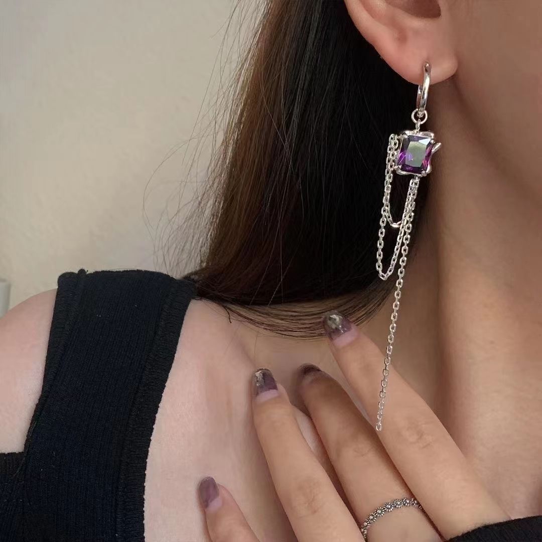 S925 Colored Zircon tassel earrings Specification image