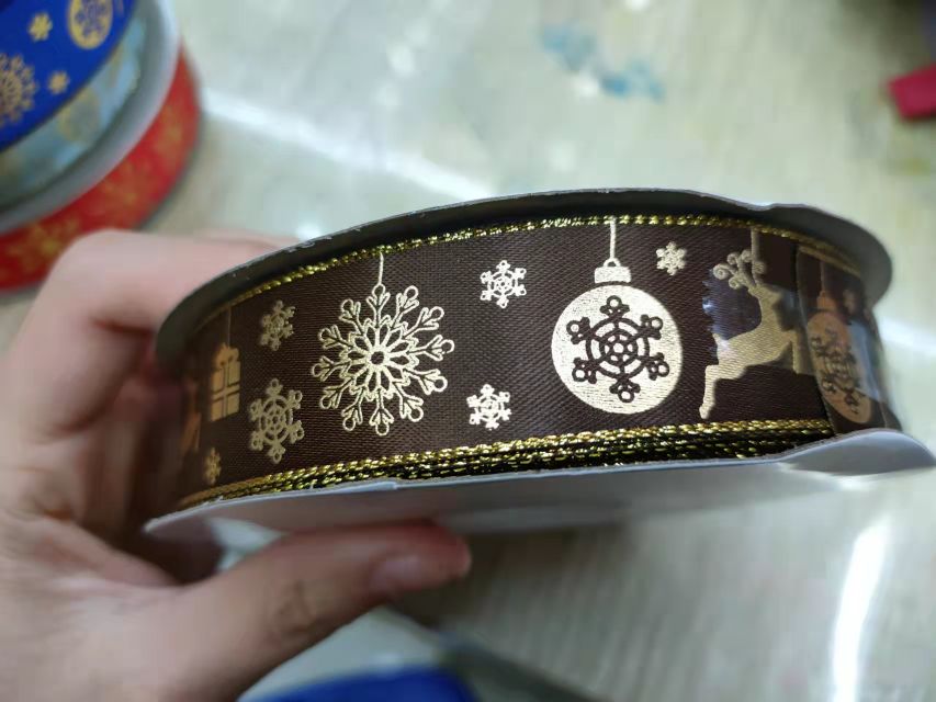 褐色圣诞图案织带