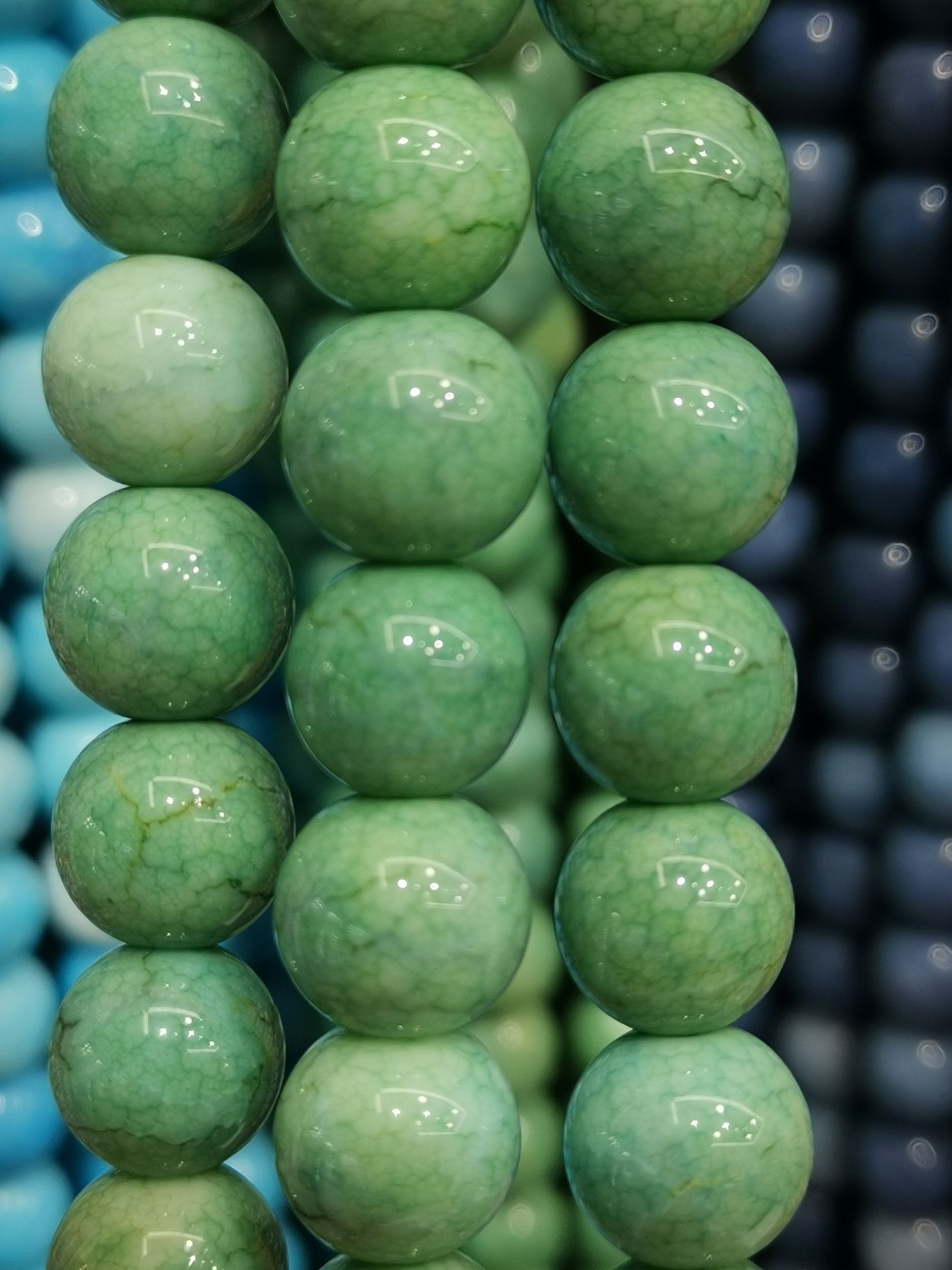 10mm碎花本色龙纹石绿色