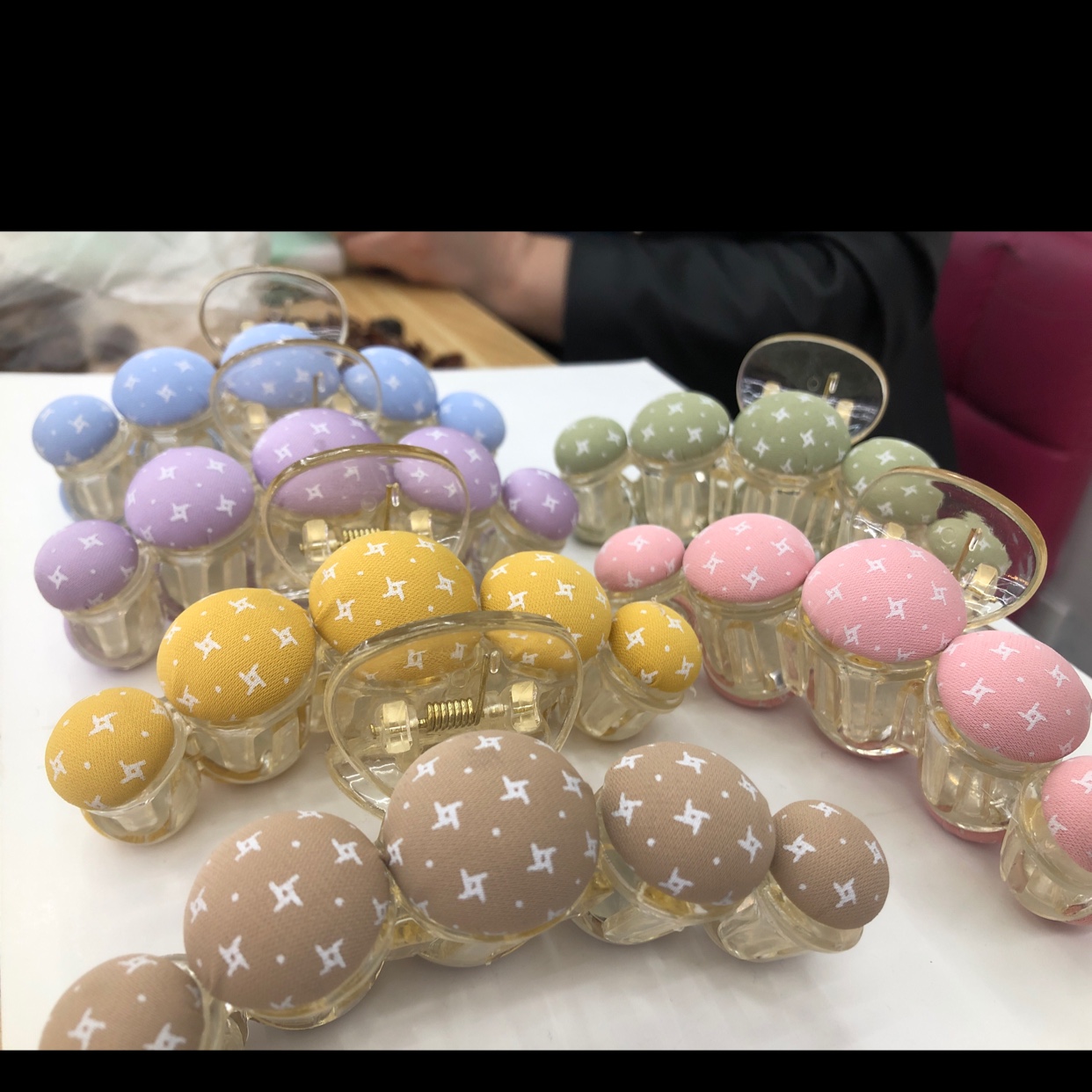 发夹包布香蕉夹纽扣头饰饰品配件条纹包布纽扣服装辅料耳饰头饰配件1