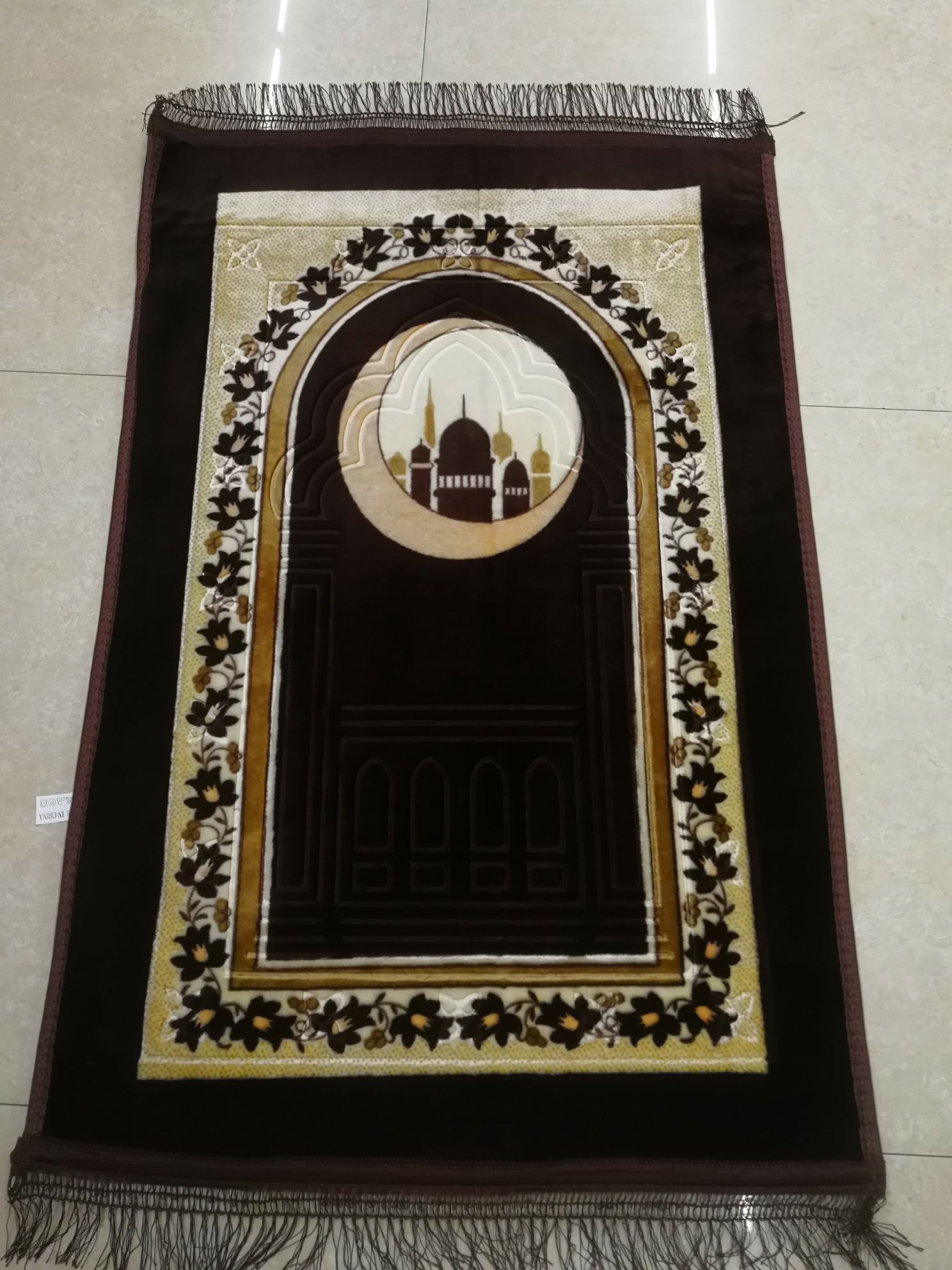 80*120全涤纶印花加压花月亮花花型礼拜毯朝拜垫厂价直销经典老花型销量大详情图3