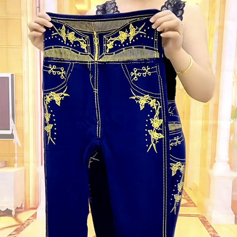 秋冬款大码仿牛仔200斤弹力收腹打底裤女外穿抖音爆款网红小脚裤