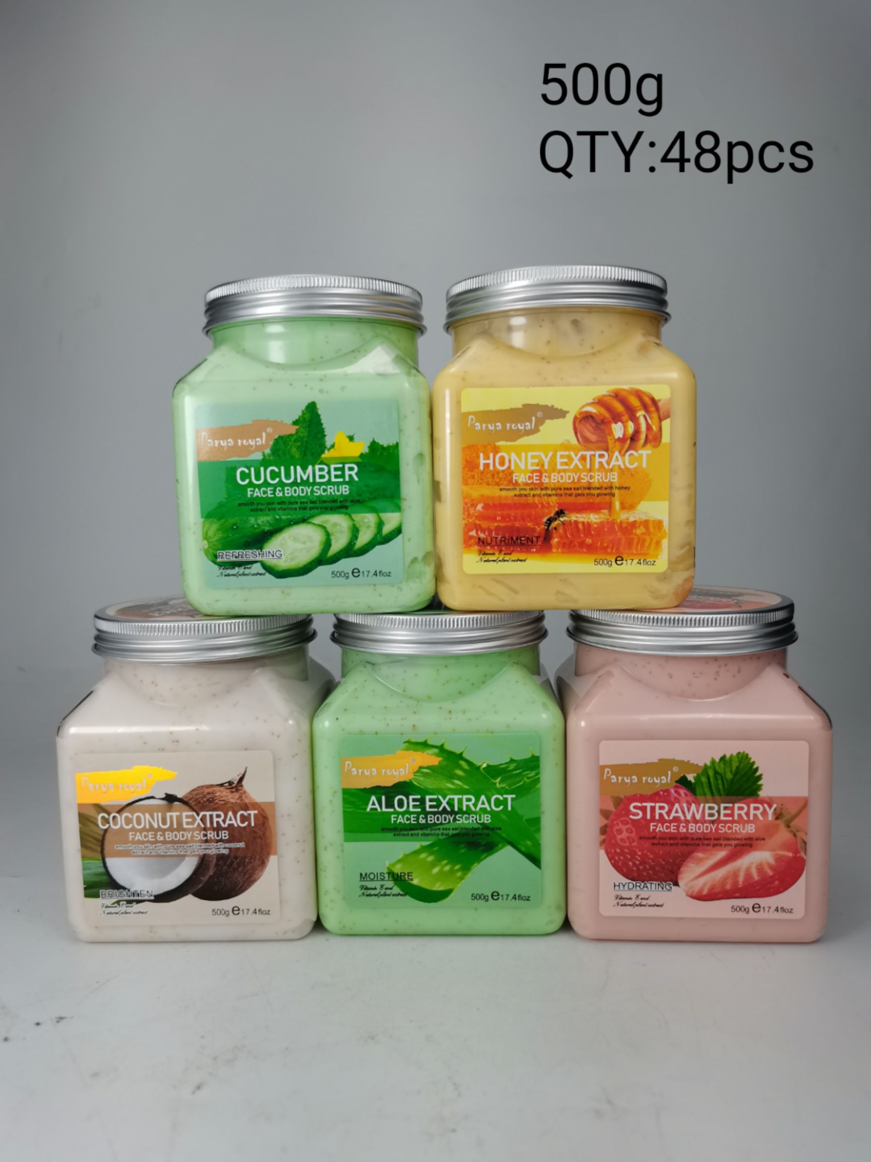 500克铝盖塑料透明瓶磨砂膏去死皮南美热卖水果多款500g face&body scrub