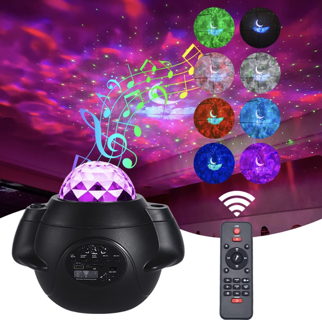 工厂跨境货源创意礼口USB蓝牙音箱旋转星空灯星光投影仪七彩水纹详情图25