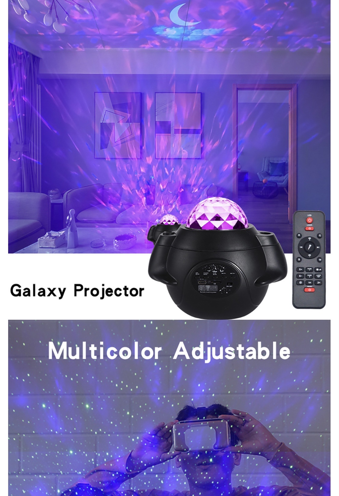 工厂跨境货源创意礼口USB蓝牙音箱旋转星空灯星光投影仪七彩水纹详情图17