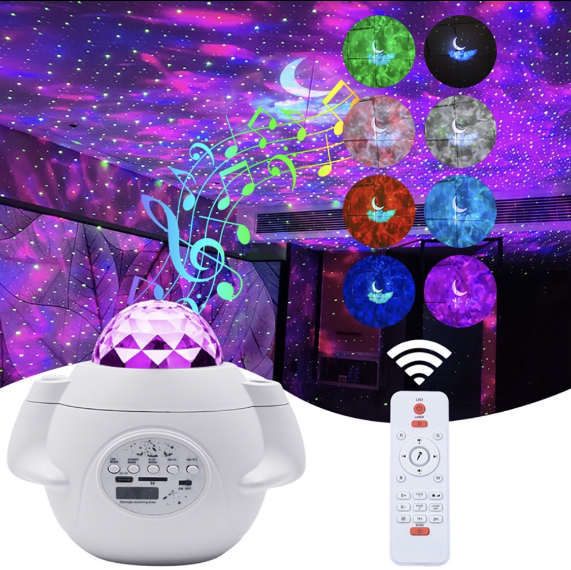 工厂跨境货源创意礼口USB蓝牙音箱旋转星空灯星光投影仪七彩水纹详情图24