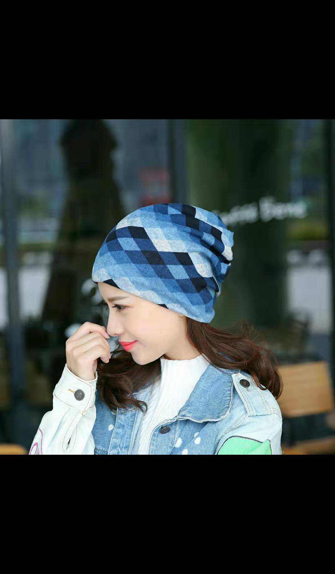Diamond-Check Monthly Hat Over Hat Pile Hat Neck Collar Collar details Picture