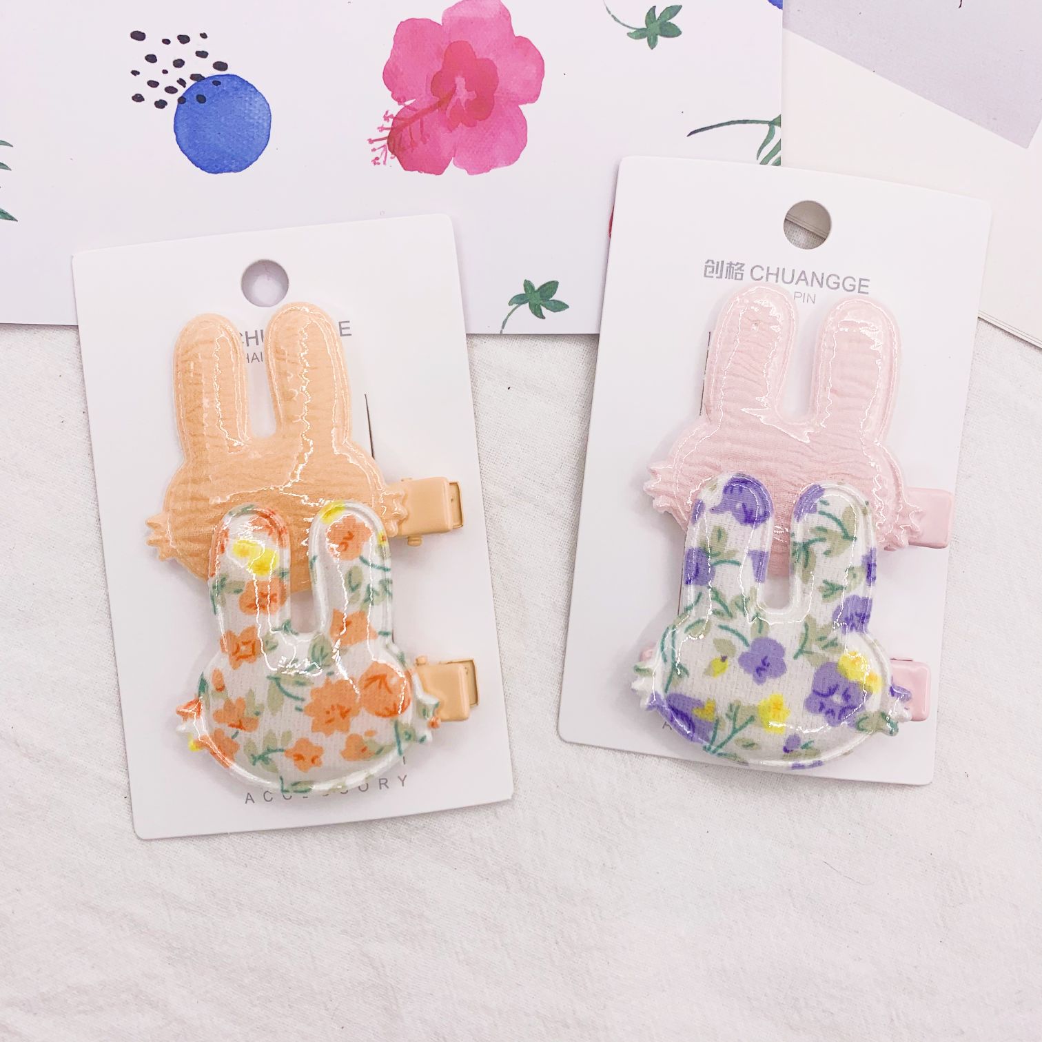 Children's cartoon hair clips, duck clips, floral print, popular hair accessories, milk tea color series, BB clips, matte texture, oil-drip BB clips Specification image