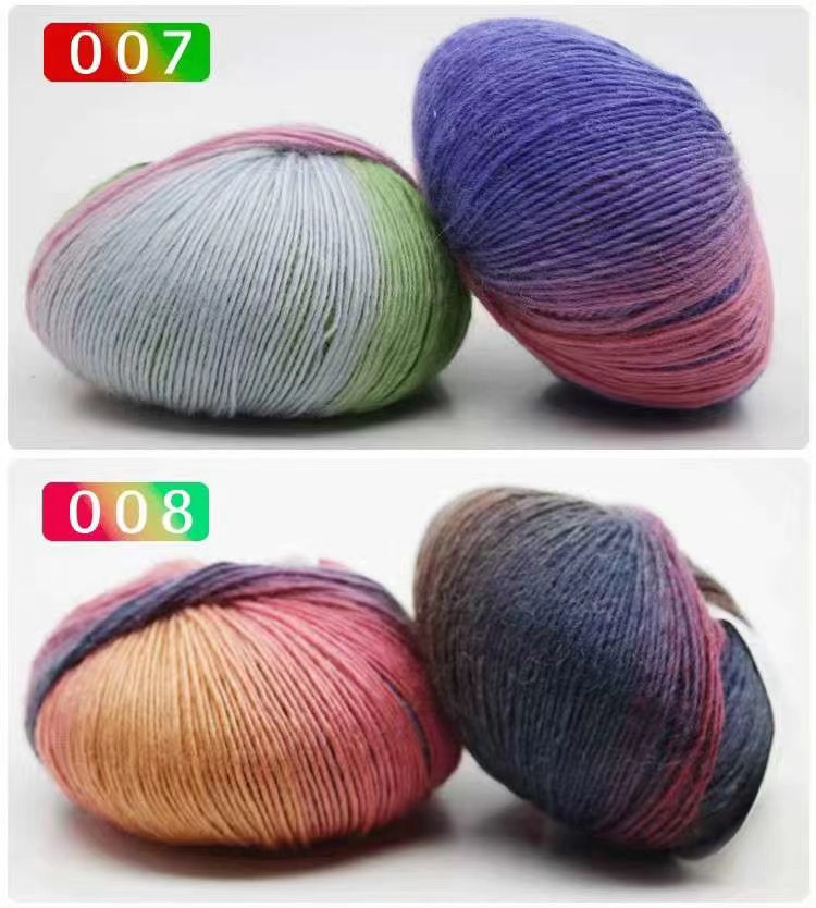 Factory direct sales of single-strand segment dyed rainbow wool thread, gradient pattern thread, hand-knitted medium and fine wool thread, cashmere thread, baby thread, crochet, 50g Application Scenario