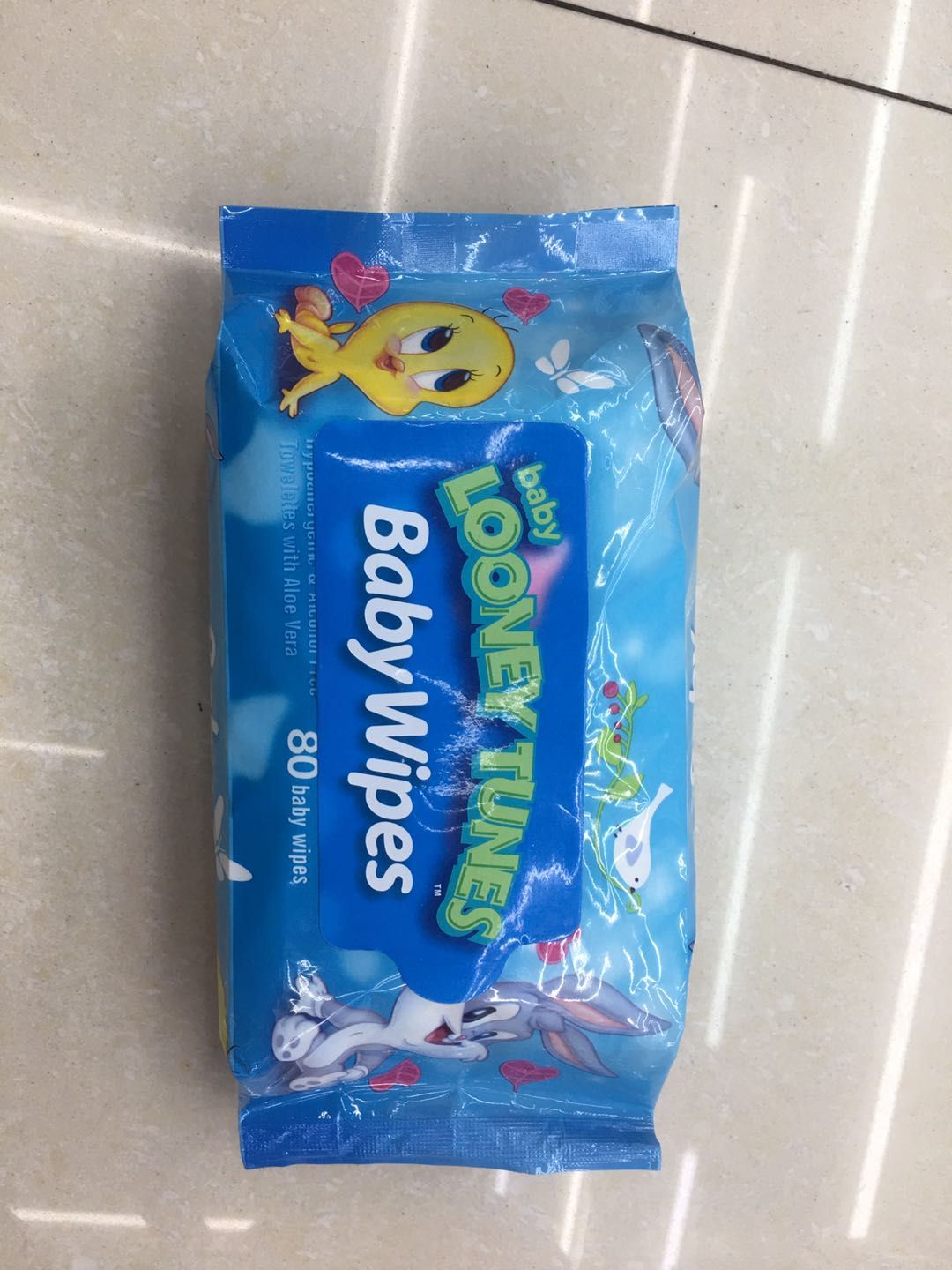 80片卡通英文标蓝色抽取一次性湿巾