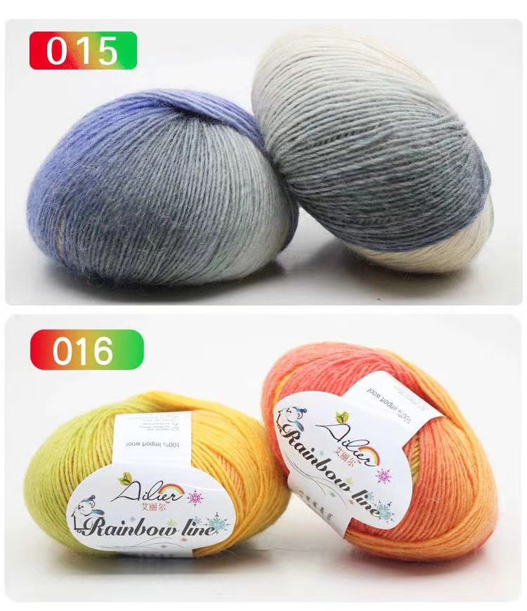 Factory direct sales of single-strand segment dyed rainbow wool thread, gradient pattern thread, hand-knitted medium and fine wool thread, cashmere thread, baby thread, crochet, 50g detail image 8