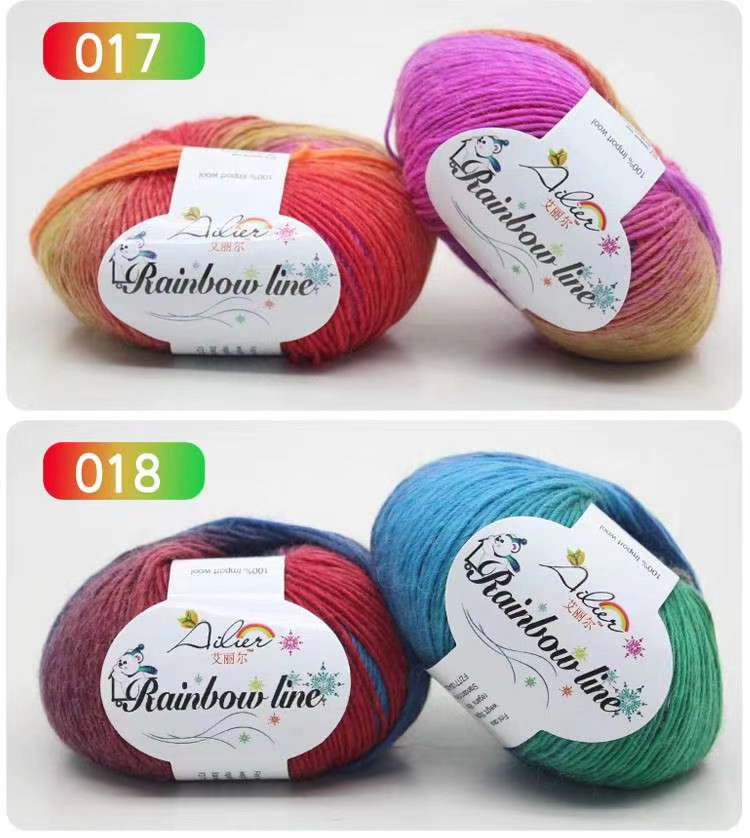 Factory direct sales of single-strand segment dyed rainbow wool thread, gradient pattern thread, hand-knitted medium and fine wool thread, cashmere thread, baby thread, crochet, 50g detail image 9