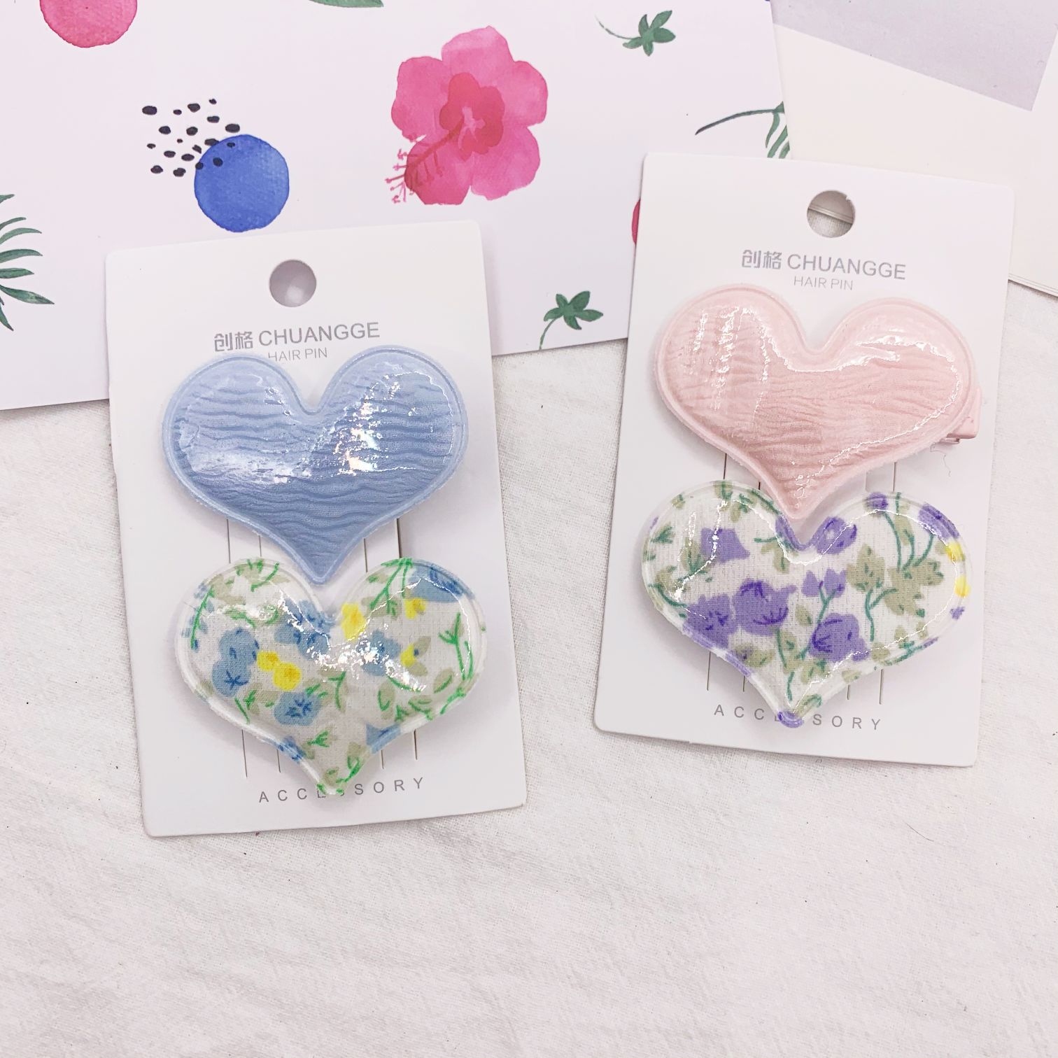 Children's cartoon hair clips, duck clips, floral print, popular hair accessories, milk tea color series, BB clips, matte texture, oil-drip BB clips