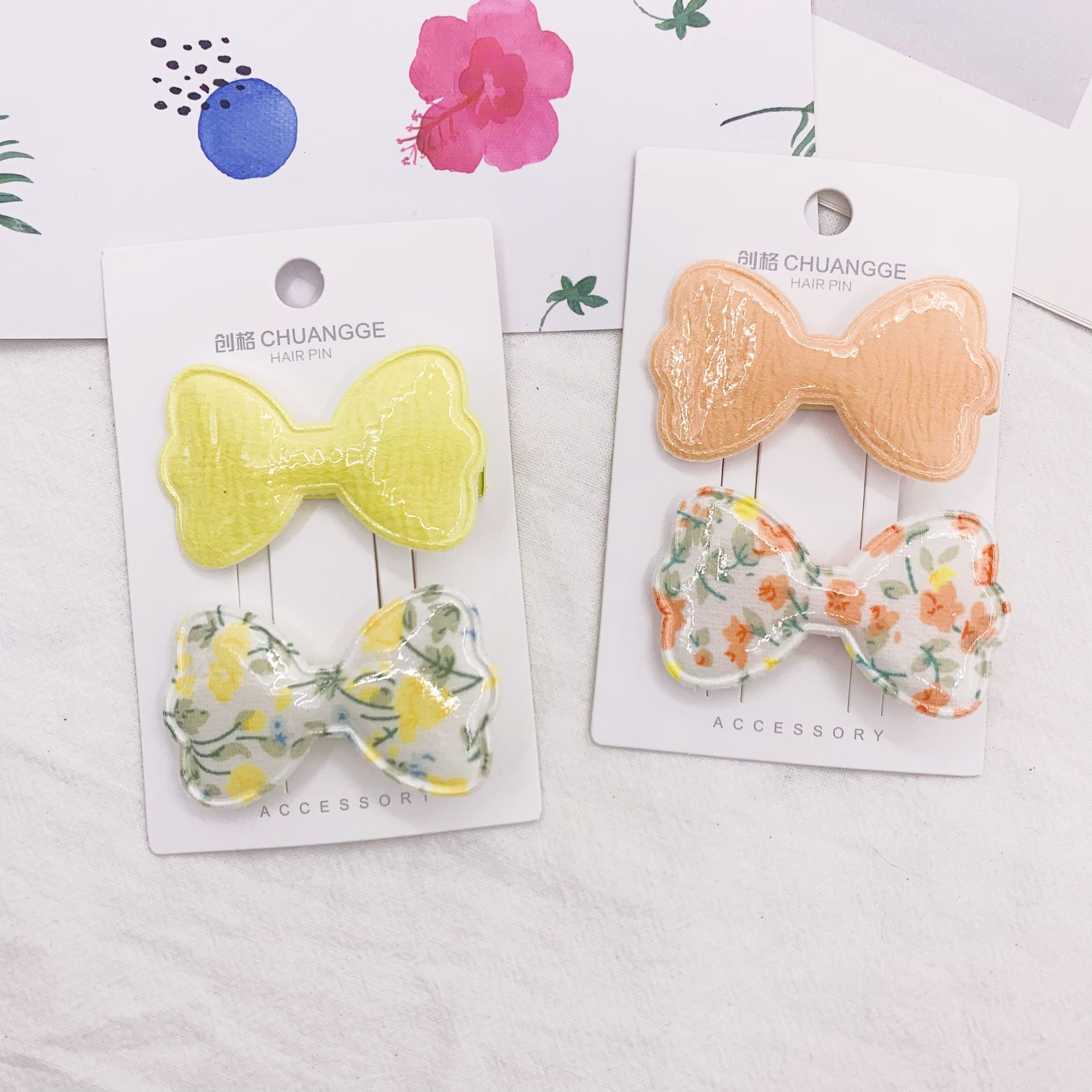 Children's cartoon hair clips, duck clips, floral print, popular hair accessories, milk tea color series, BB clips, matte texture, oil-drip BB clips details Picture