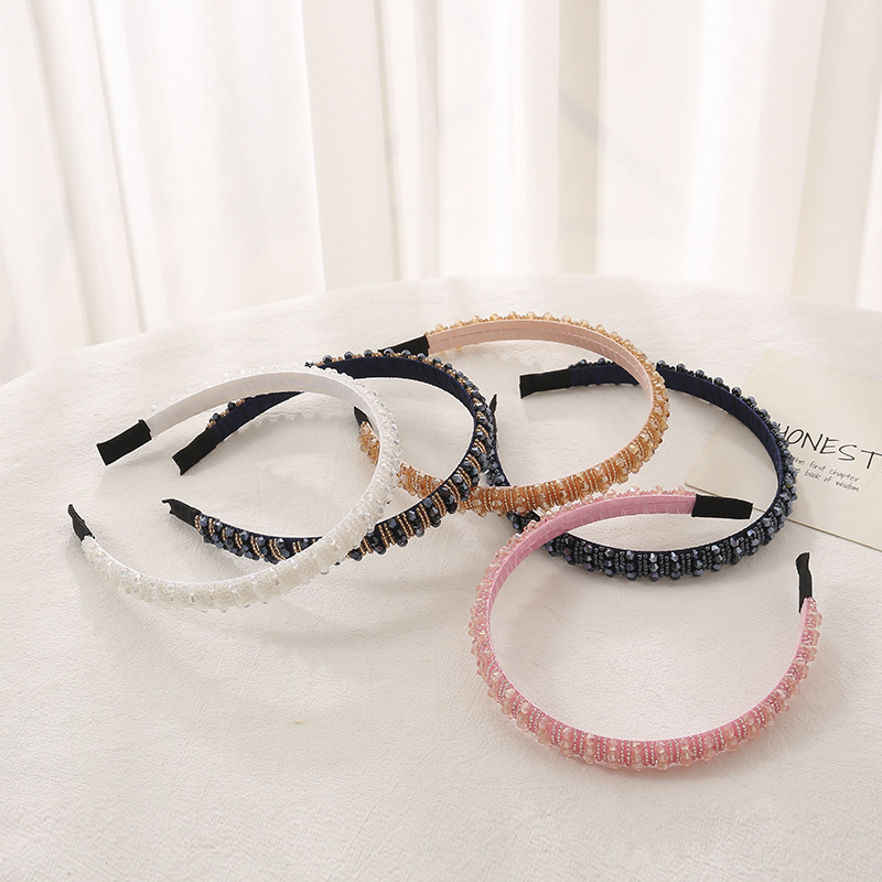 跨境新款水钻小米珠水晶发箍女复古头扣