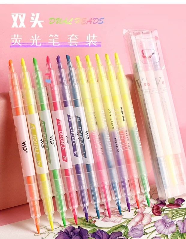 义乌好货 浚韬文具双头荧光笔套装6色荧光标记笔彩色一粗一细划重点学生用线笔套装
