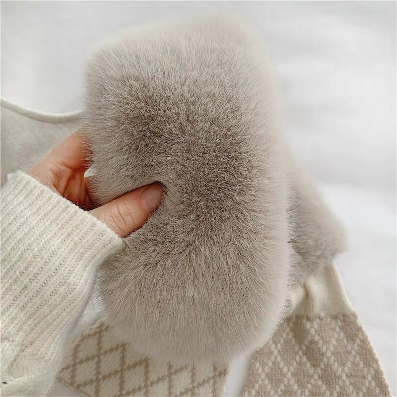 Scarf Female Autumn Winter Instagram All Korean Version Fluffy Imitation Rex Rabbit Neck Striped Thick Warm Neck Collar Specification drawing