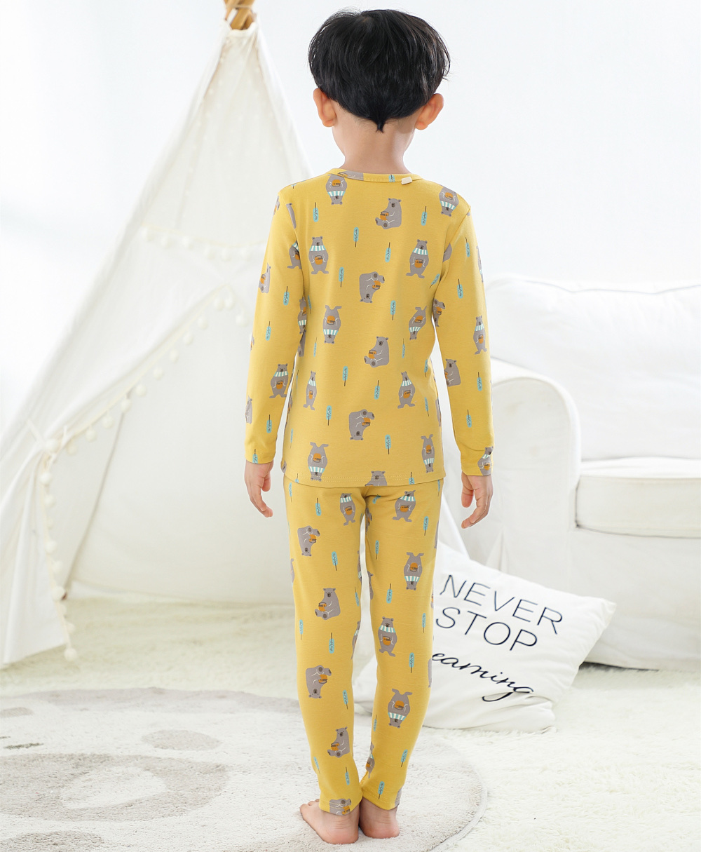 舒绒彩棉加厚儿童保暖内衣套装 白底实物图