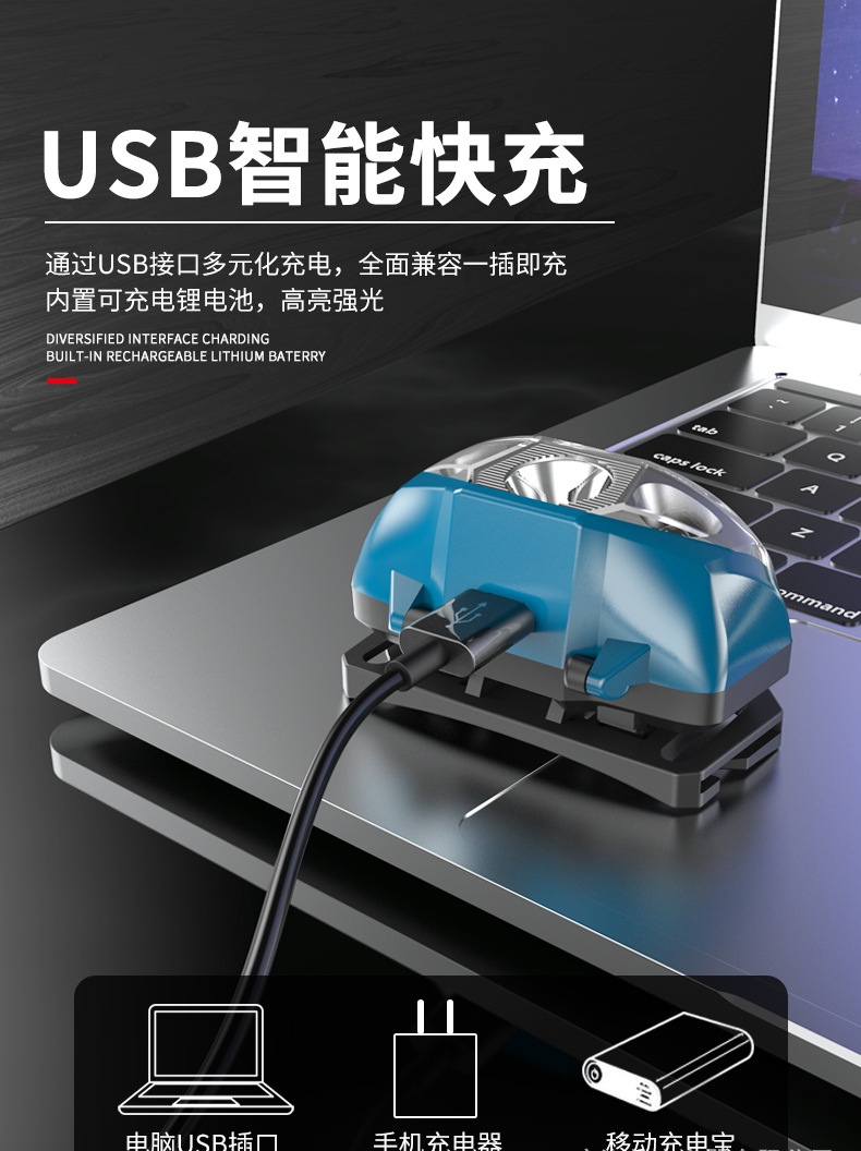 迷你强光头灯智能挥手感应可充电可拆卸电池户外野营钓鱼头灯led 详情图2