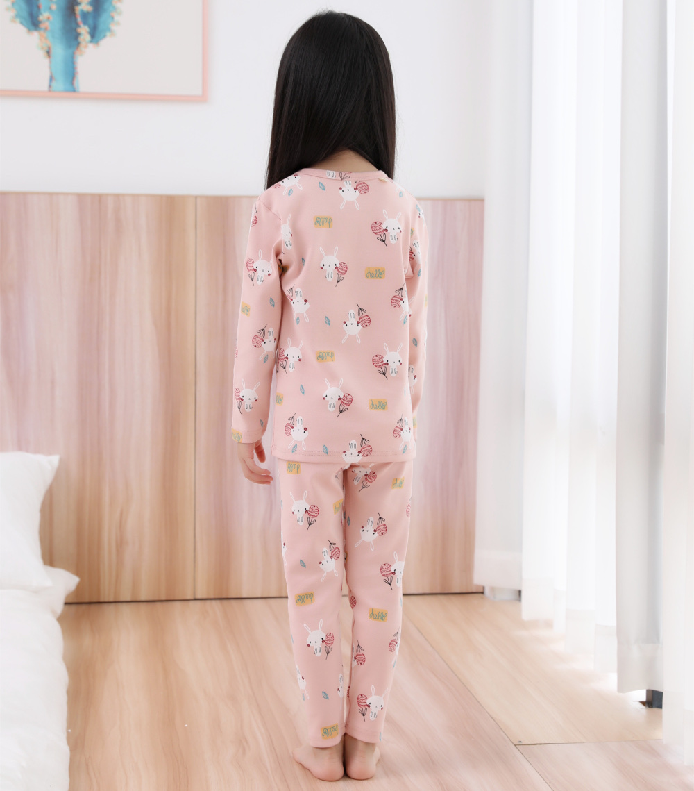 舒绒彩棉加厚儿童保暖内衣套装 白底实物图