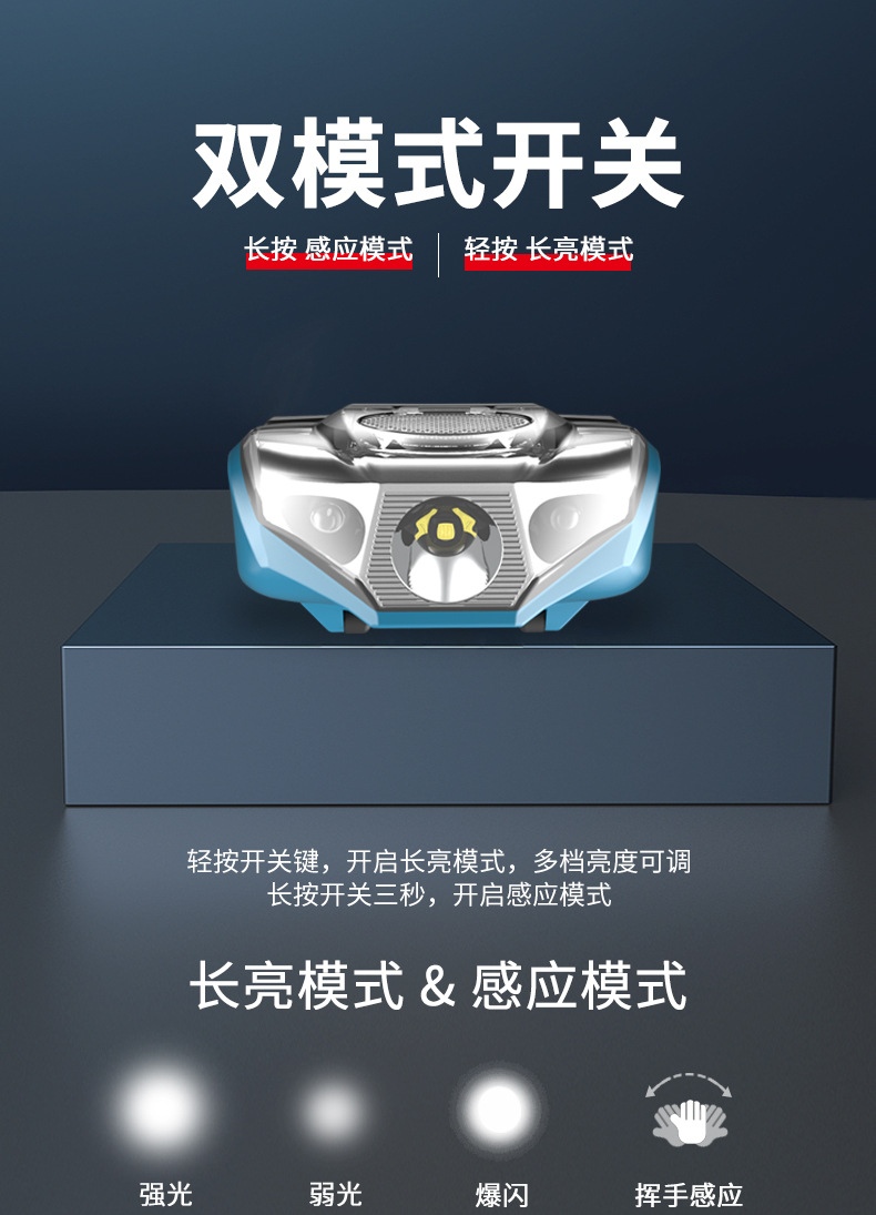 迷你强光头灯智能挥手感应可充电可拆卸电池户外野营钓鱼头灯led 详情图7
