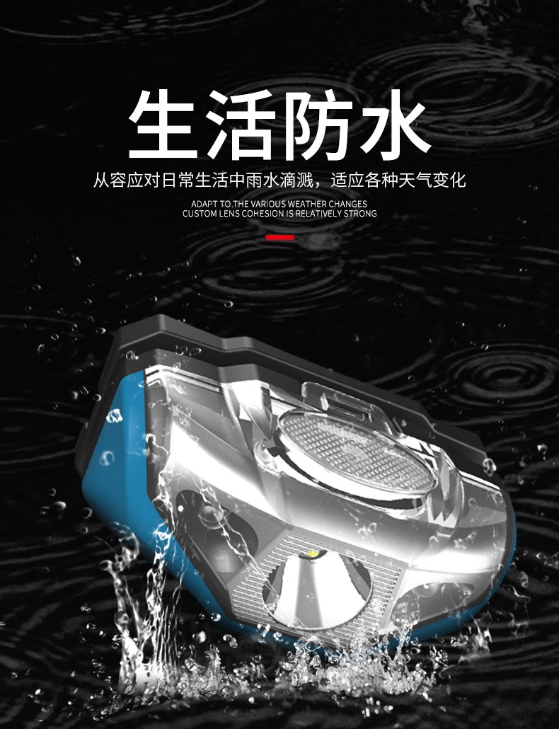 迷你强光头灯/挥手感应头灯/充电钓鱼头灯白底实物图