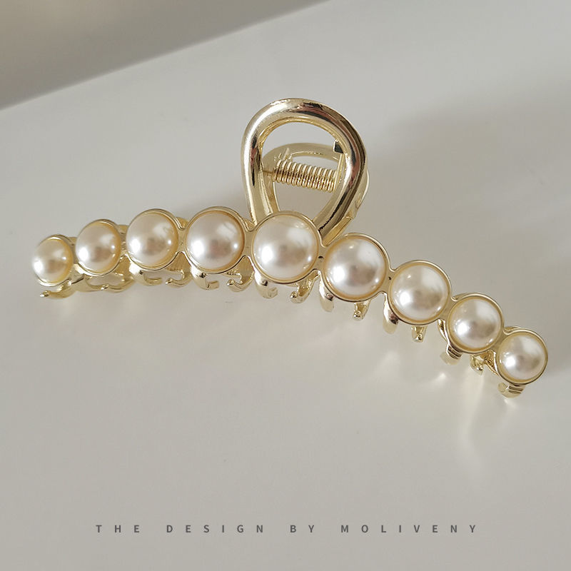 Summer 2021 New Pearl Hair Clip Back Head Female Grab Clip Large Temperament Hair Clip Korean Shark Clip full figure