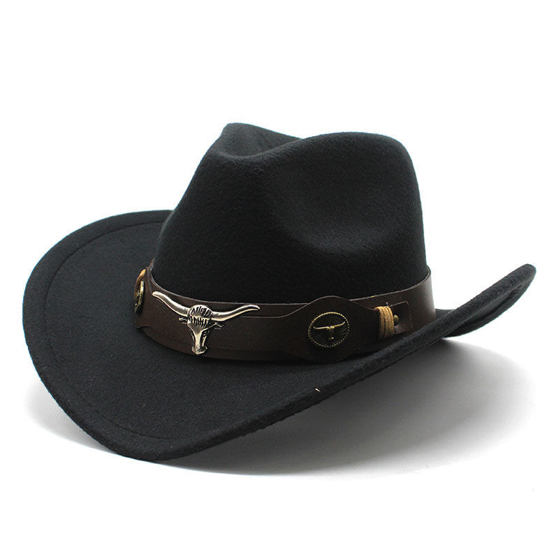 Western cowboy hat, metal bull hat, black