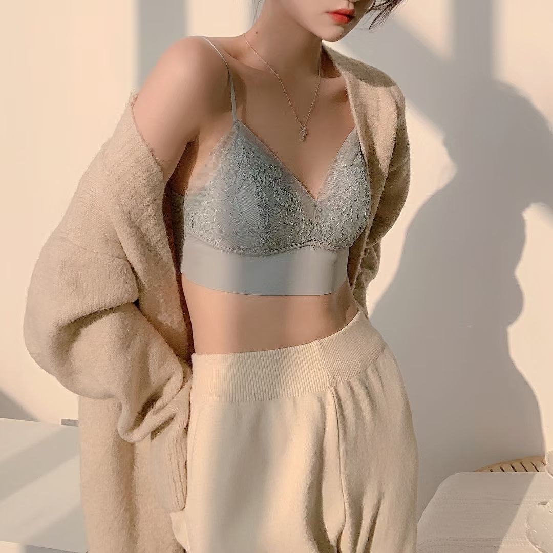 U型美背吊带蕾丝内衣女士性感胸罩聚拢收副乳运动美背舒适无痕法式文胸